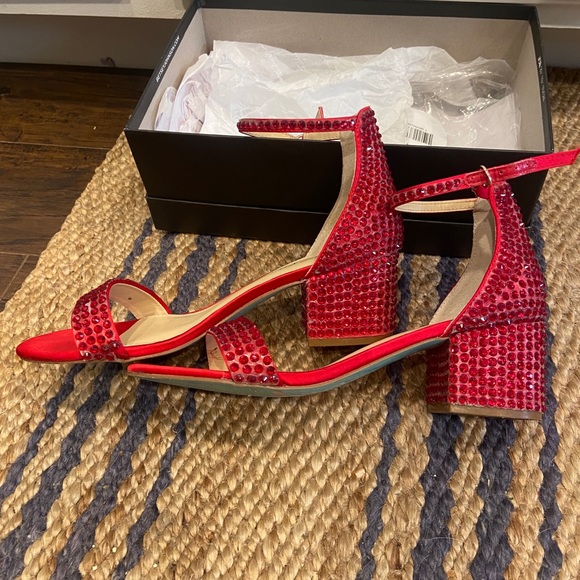 Blue by Betsy Johnson wedding heels Red Rhinestone 
Mari Block Heel Sand… - Picture 4 of 6